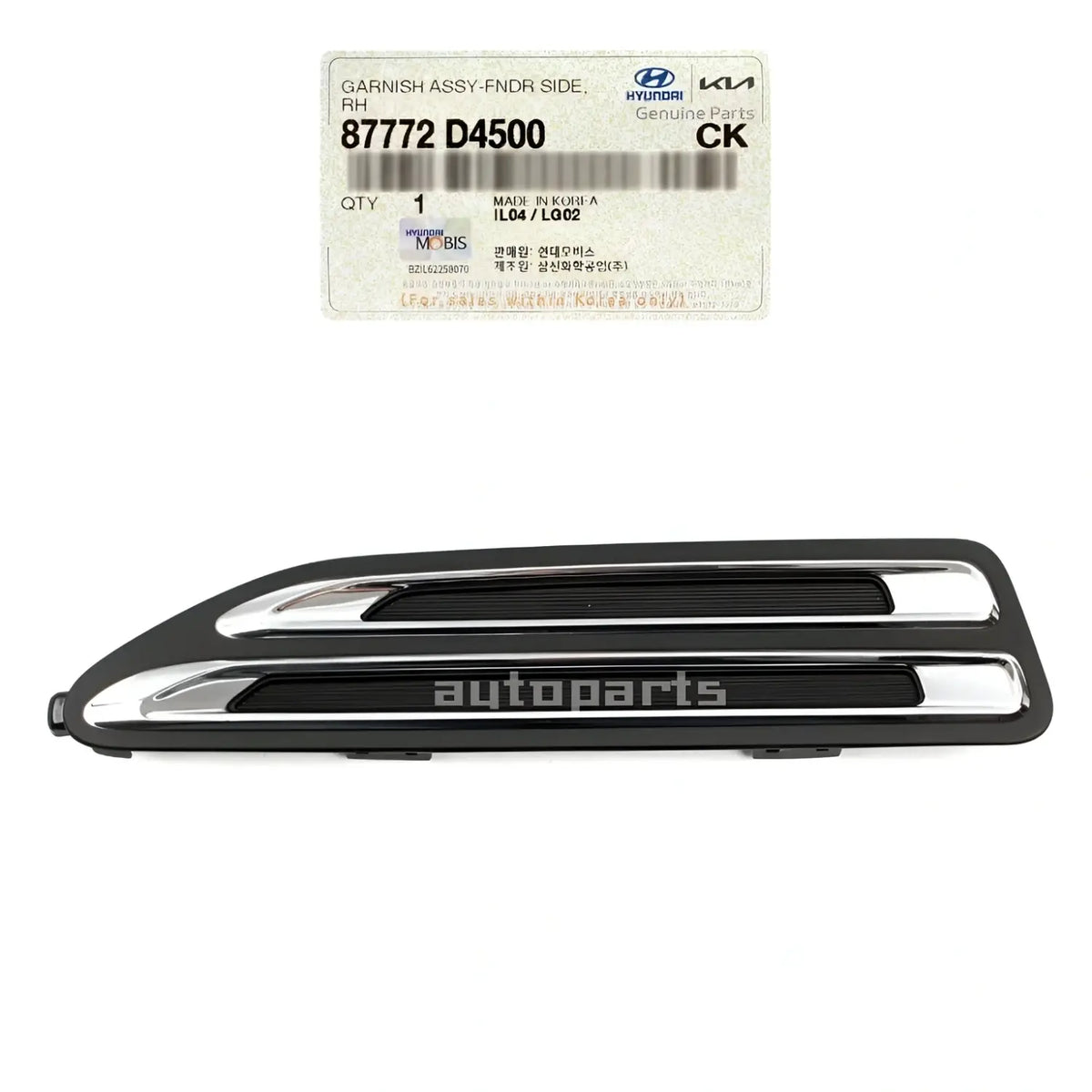 Genuine 87772D4500 Front Fender Vent Garnish Assy Right For Kia Optima 2019-2020