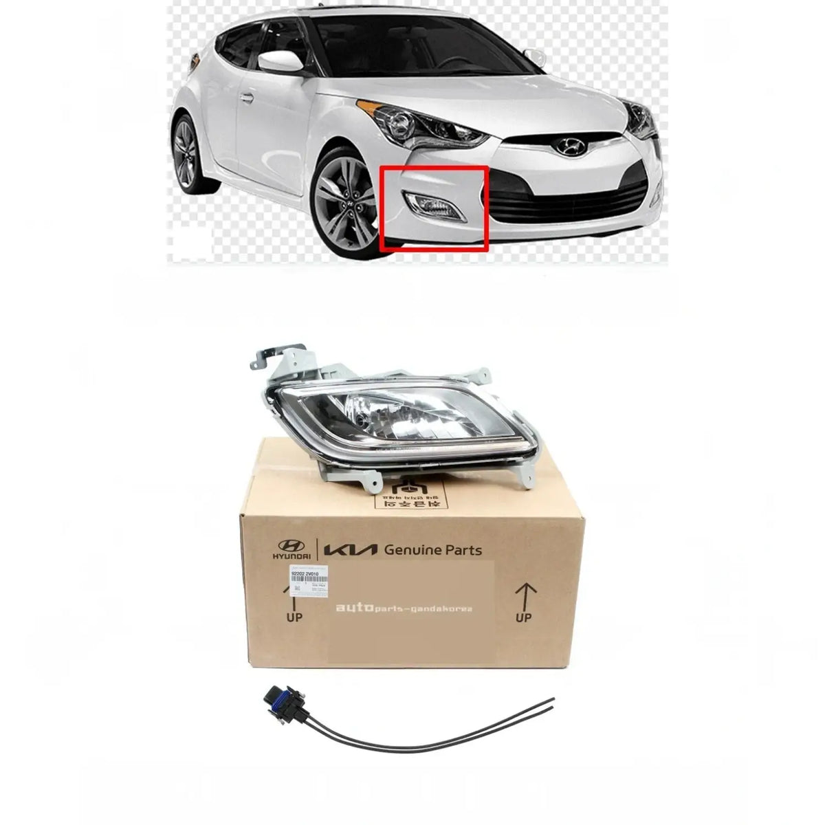 Genuine 922022V010 Fog Light & Connector PASSENGER For Hyundai Veloster 2012-2017