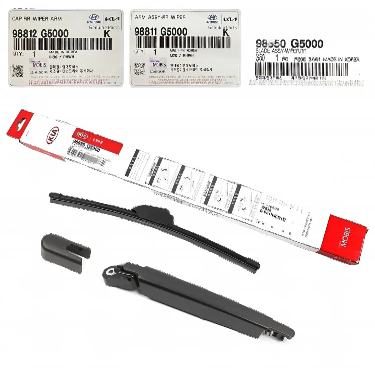 Genuine Rear Window Wiper Arm & Blade & Cap 3EA For Kia Niro / EV 2017-2022