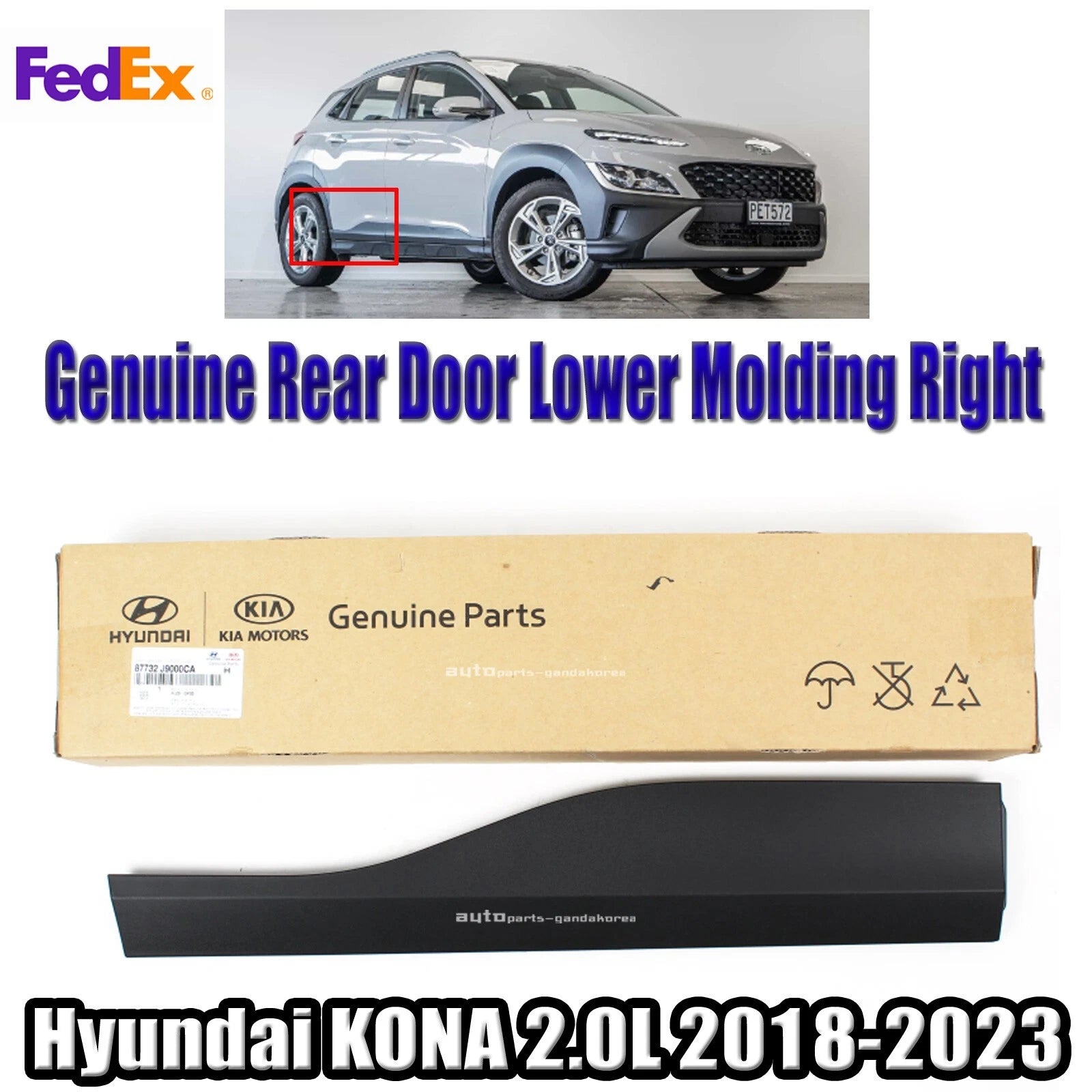 Genuine 87732J9000CA Rear Door Lower Molding Right For Hyundai Kona 2.0L 2018-2023