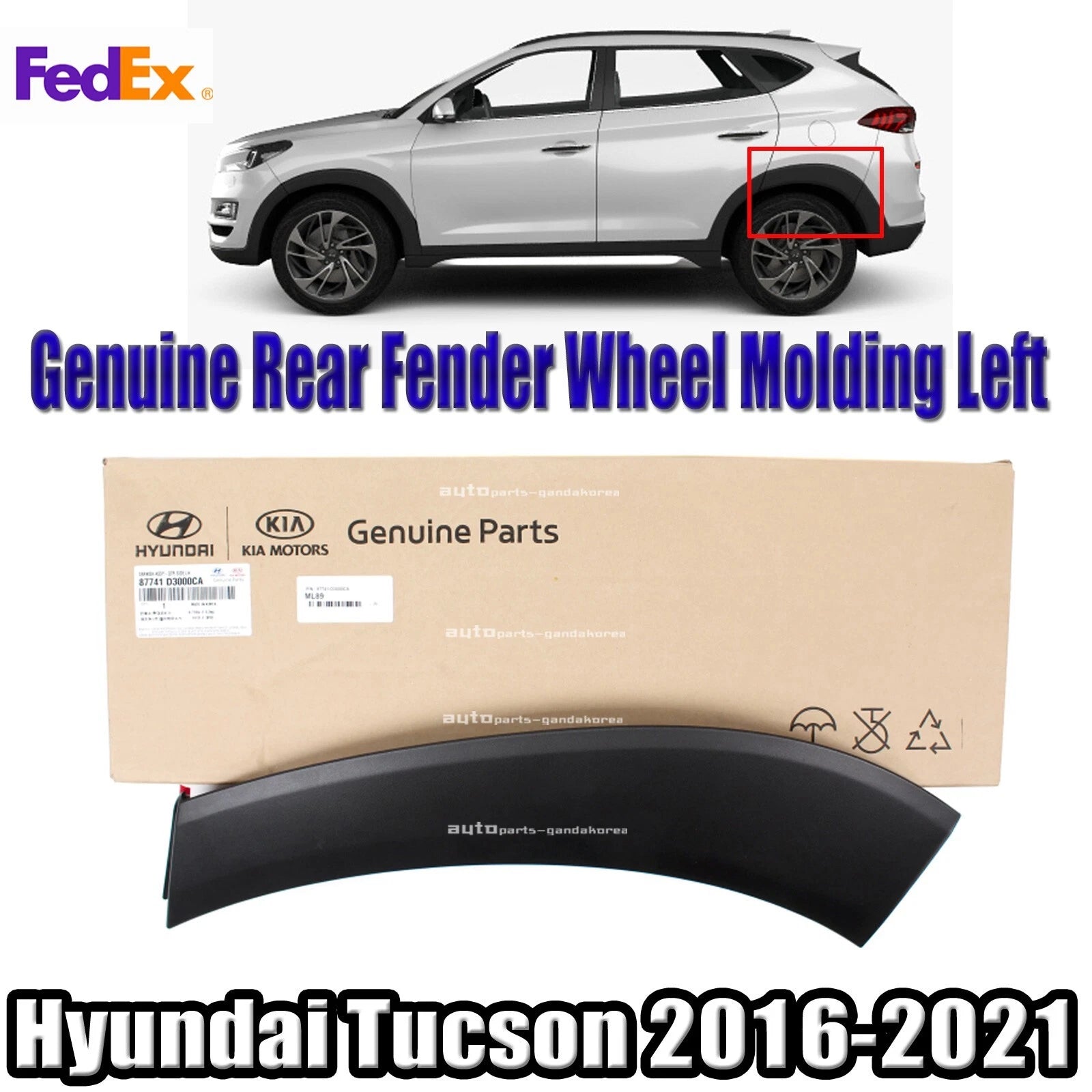 Genuine 87741D3000CA Rear Fender Wheel Molding Left LH For Hyundai Tucson 16-21
