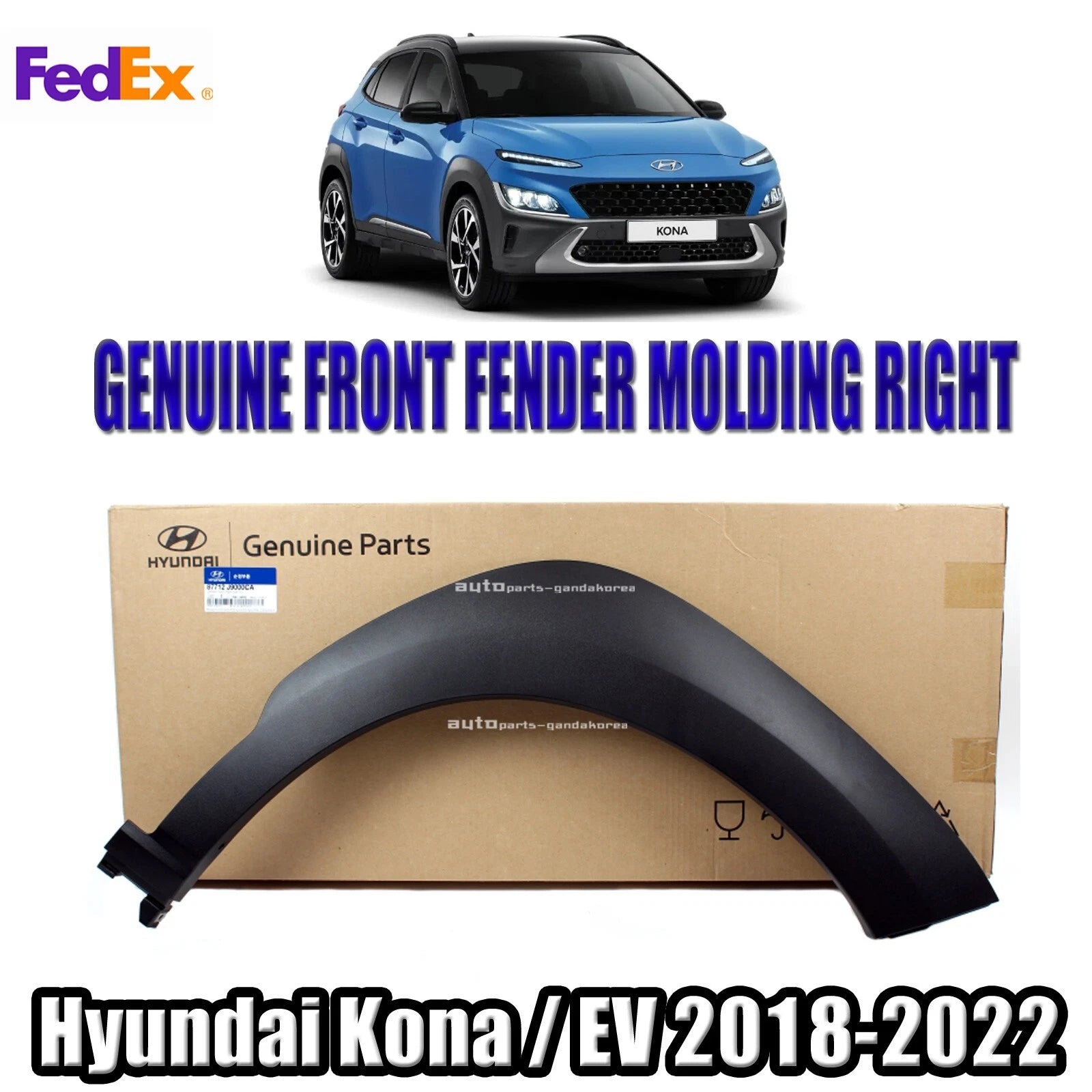 Genuine 87712J9000CA Front Fender Molding RIGHT RH for Hyundai Kona / EV 2018-2022
