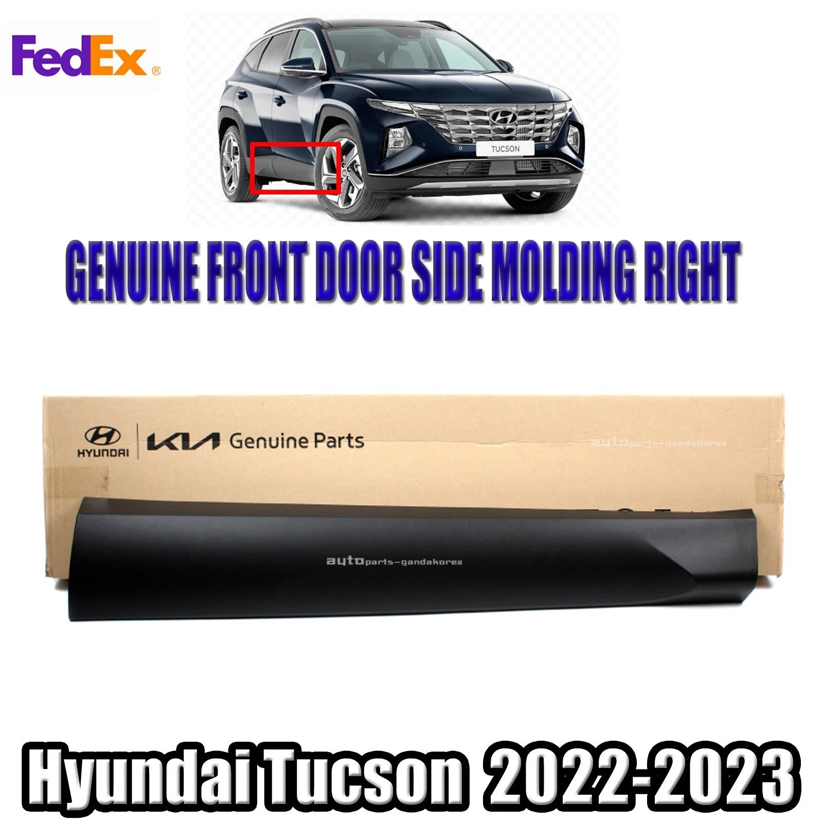 Genuine 87722N9000CA Front Door Side Molding RIGHT For Hyundai Tucson 2022-2023