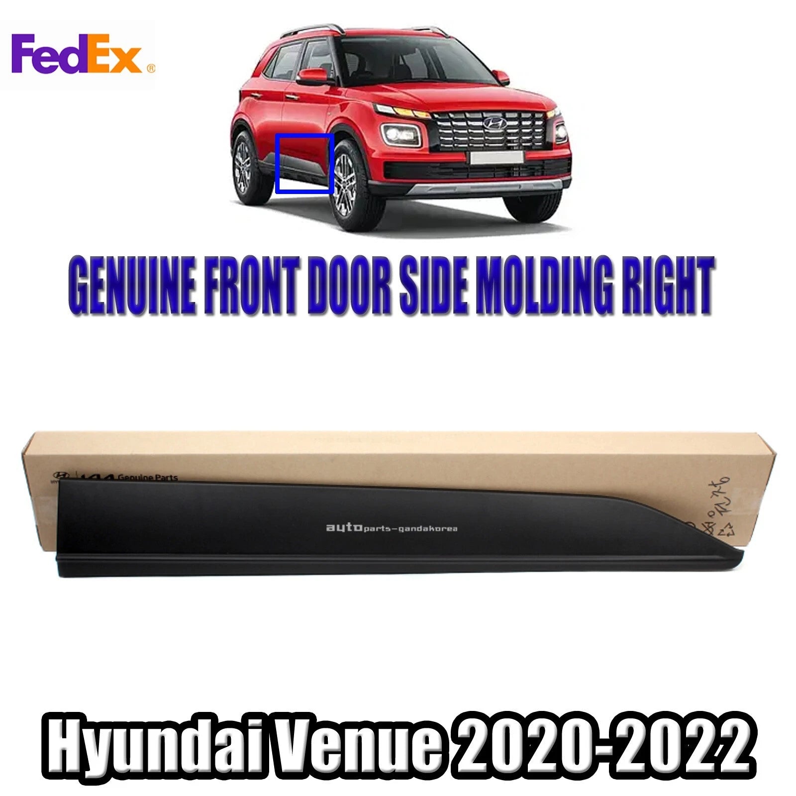Genuine 87722K2000CA Front Door Side Molding Right For Hyundai Venue 2020-2022