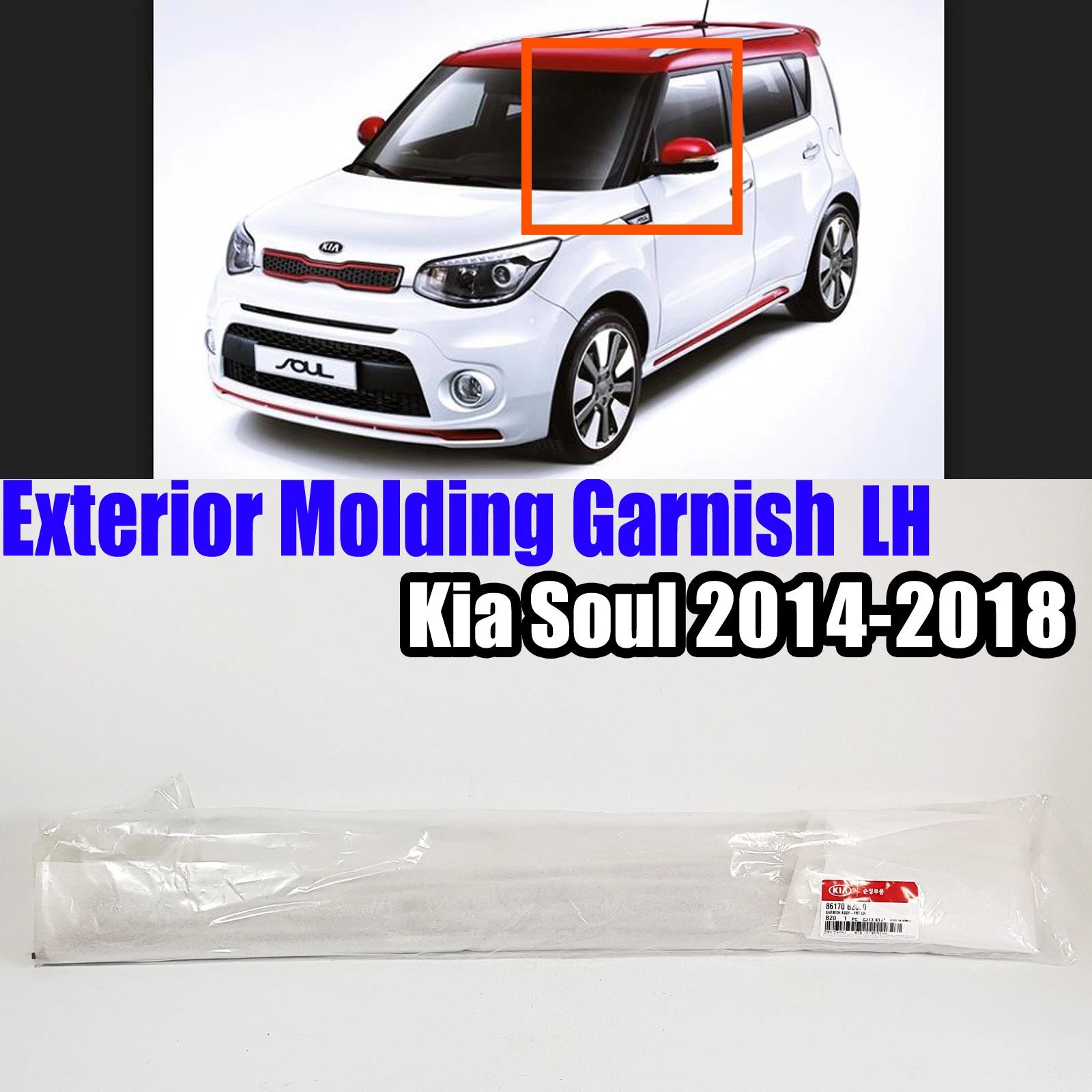 86170B2000 Exterior Molding Windshield Pillar Trim LH For Kia Soul 2014-2018