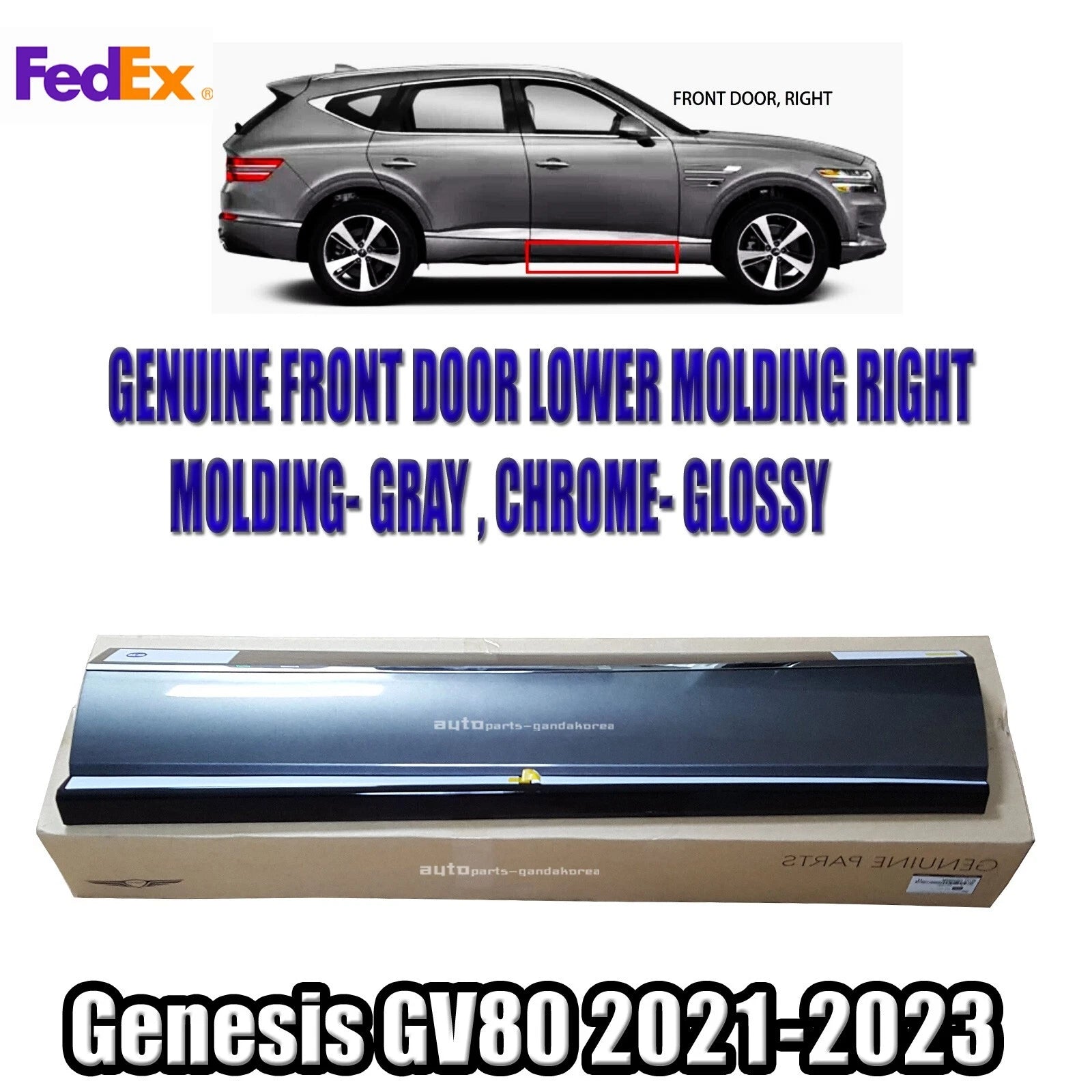 Genuine 87722T6000N5M Front Door Lower Molding RIGHT GRAY For Genesis GV80 21-23