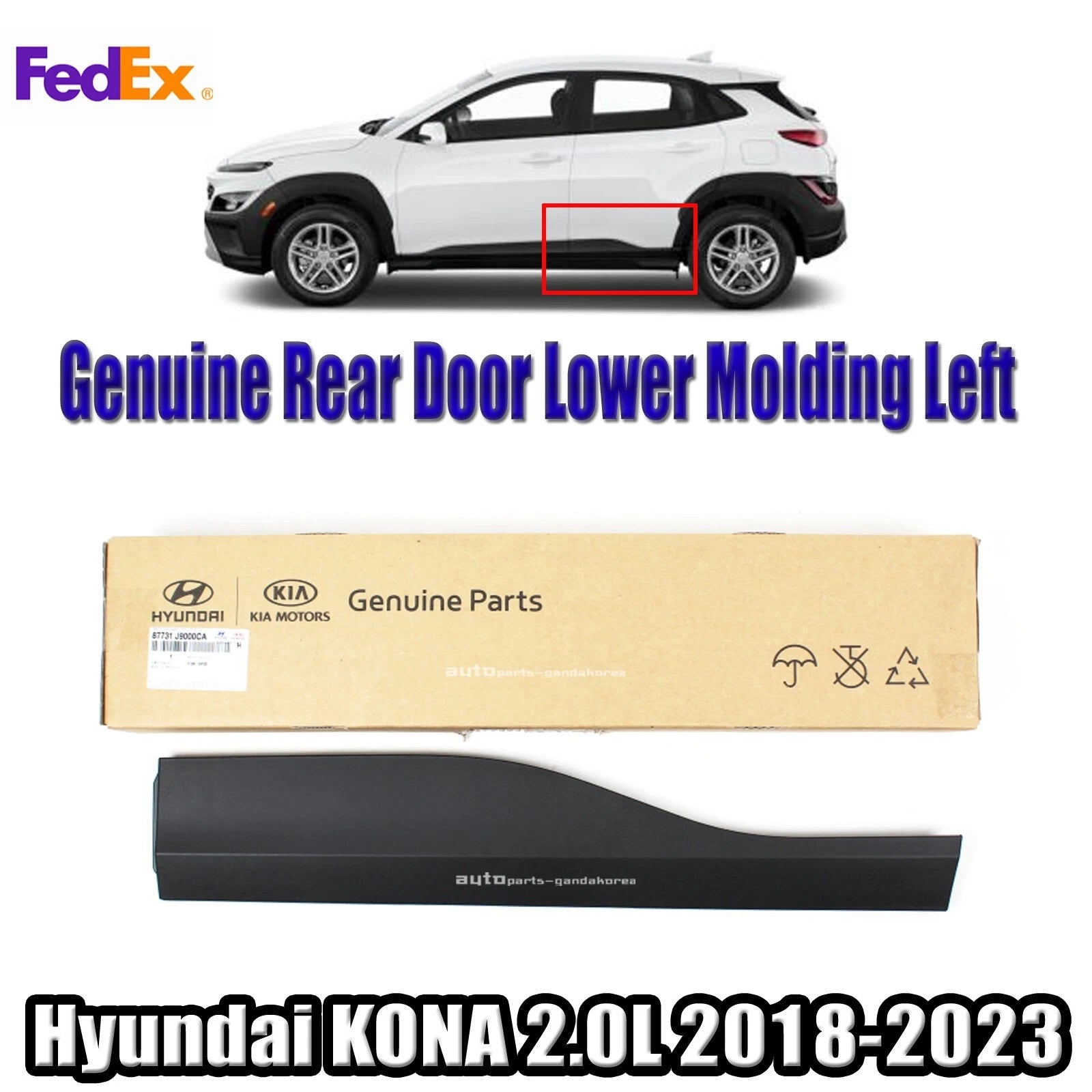 Genuine 87731J9000CA Rear Door Lower Molding Left For Hyundai Kona 2.0L 2018-2023