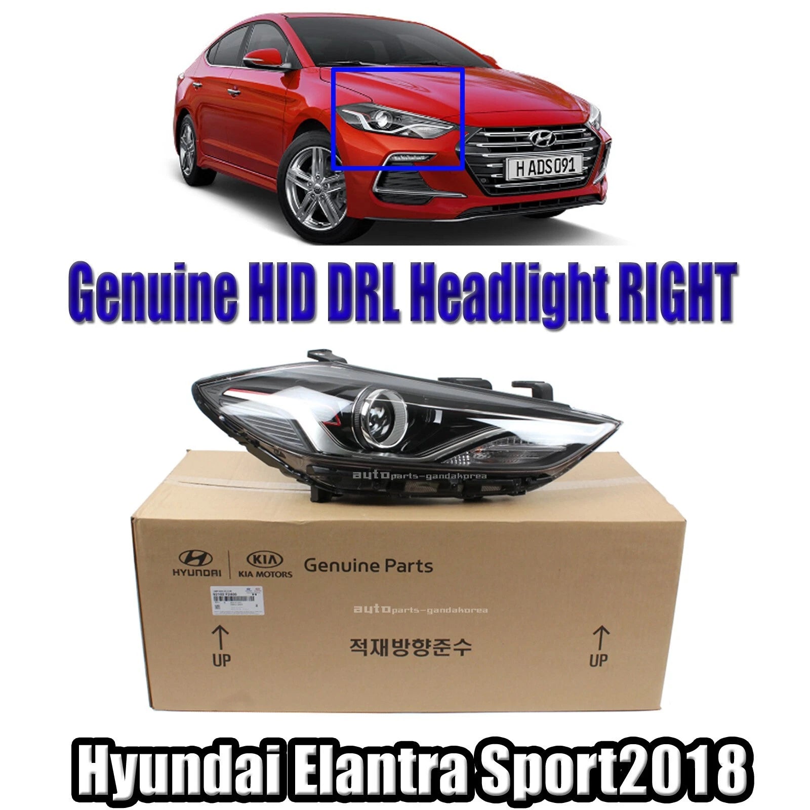 Genuine 92102F2400 HID DRL Headlight Right RH For Hyundai Elantra Sport 2018