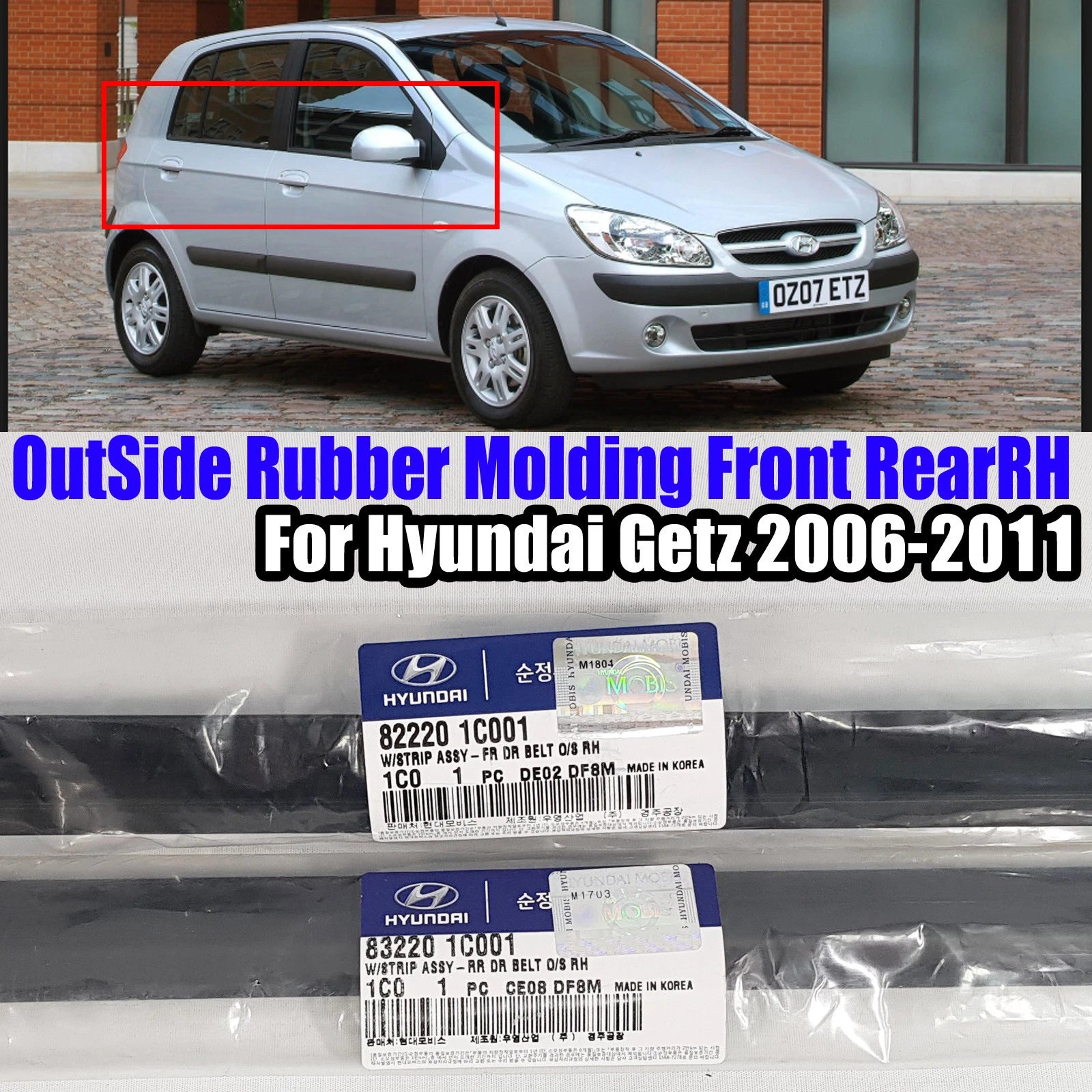 Only EMS Window OutSide Rubber Molding RH Front Rear 2p For Hyundai Getz 2006-2011