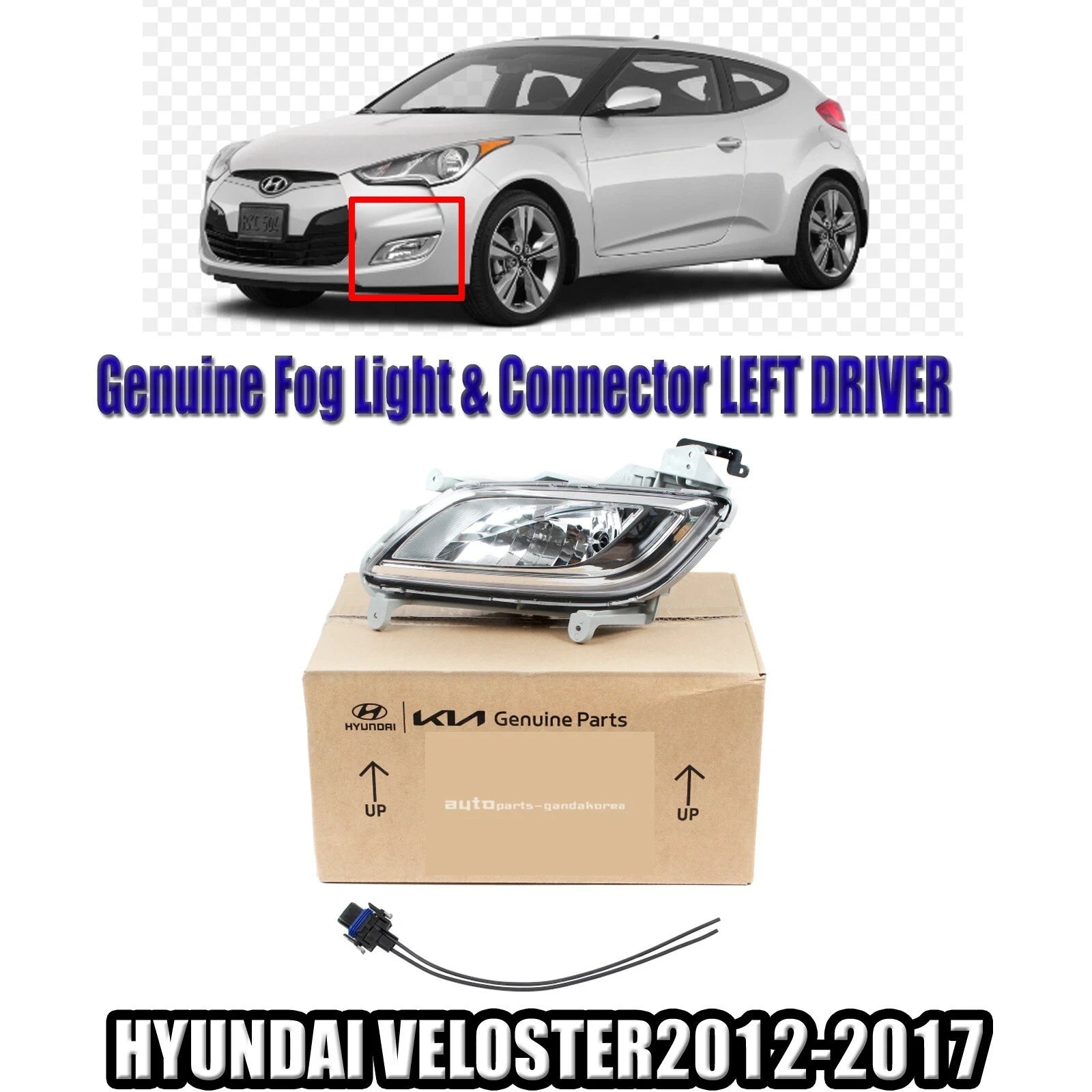 Genuine 922012V010 Fog Light & Connector DRIVER For Hyundai Veloster 2012-2017