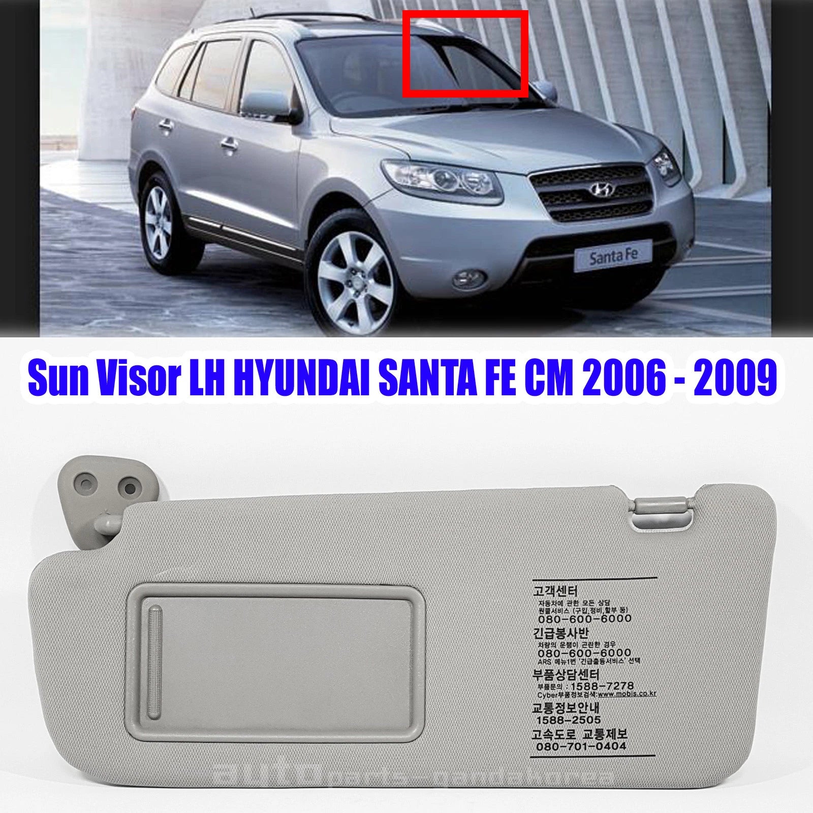 852102B511J4 Sun Visor Inside Left LH Gray Hyundai Santa Fe CM 2006-2009
