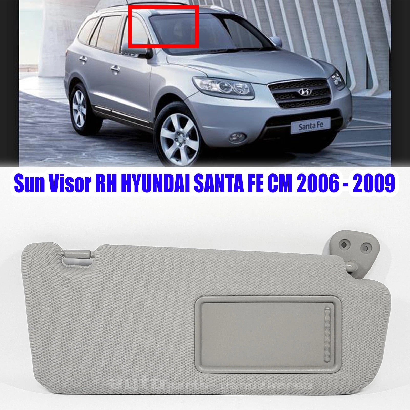 852202B511J4 Sun Visor Inside Right Gray Hyundai Santa Fe CM 2006-2009