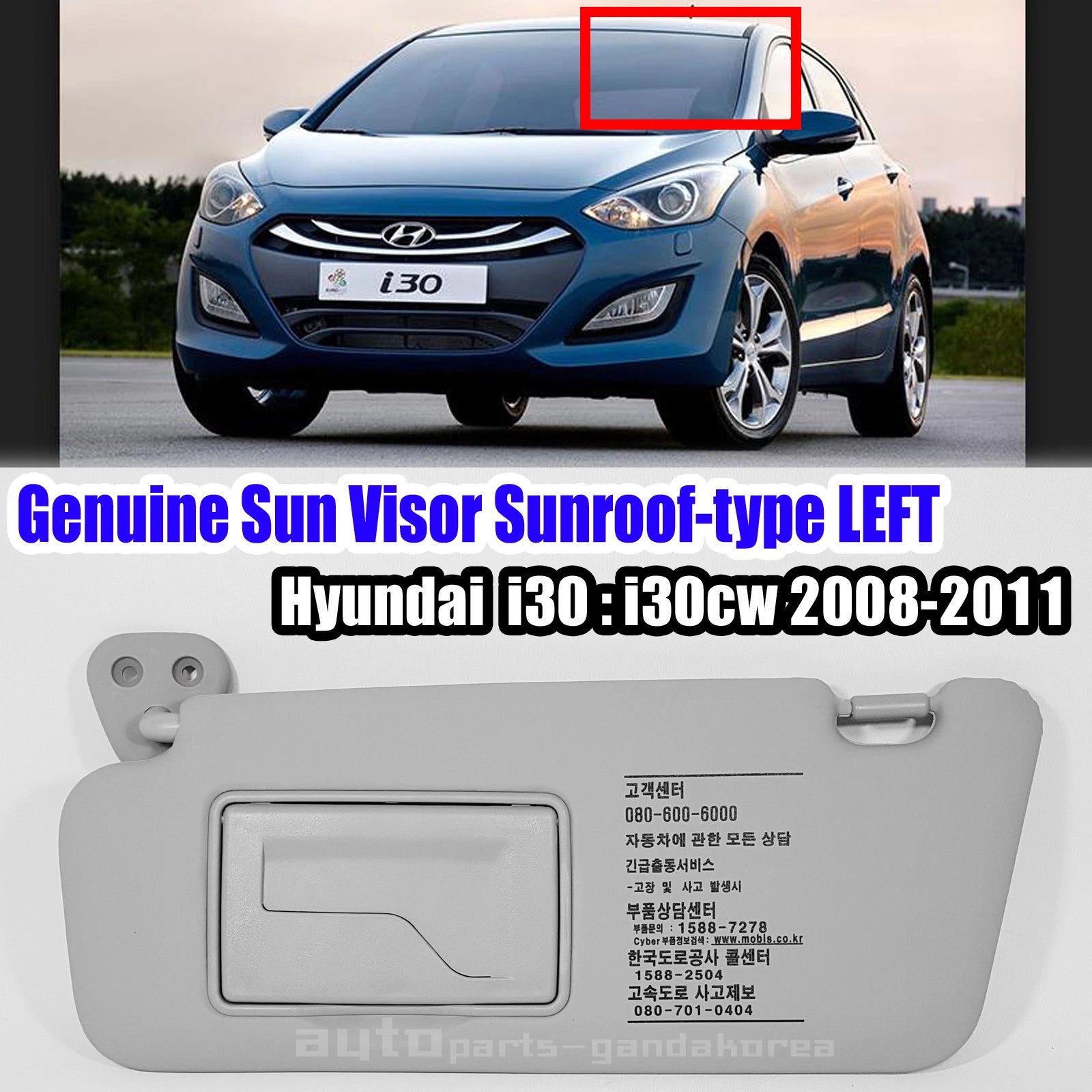 Genuine 852012L520TX Sun Visor Sunroof-type LH Gray Hyundai i30 i30CW 2008-2011