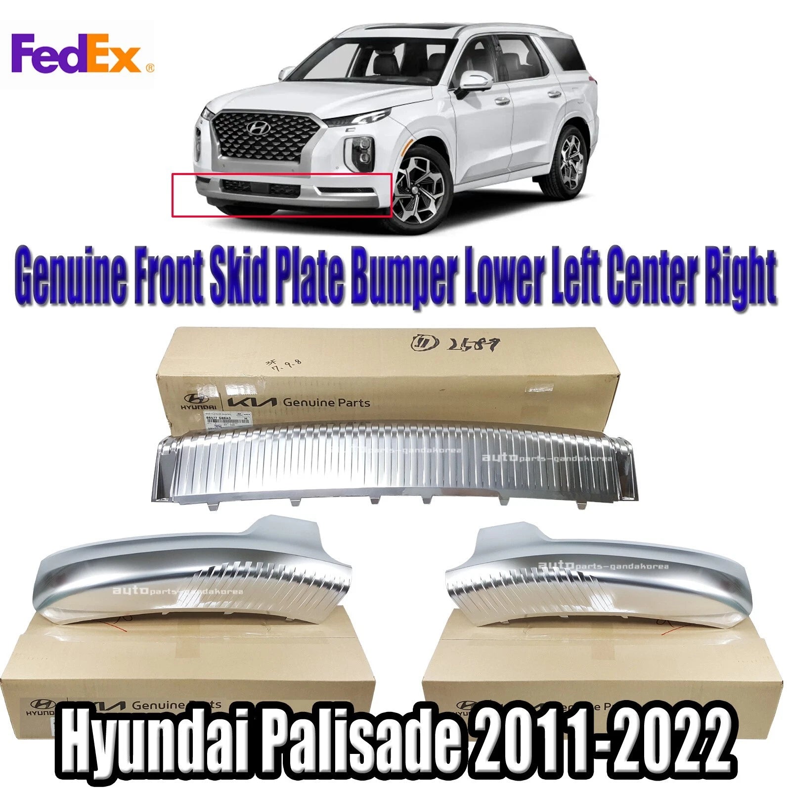 Genuine Front Skid Plate Bumper Lower 3pcs For Palisade Calligraphy 2021-2022