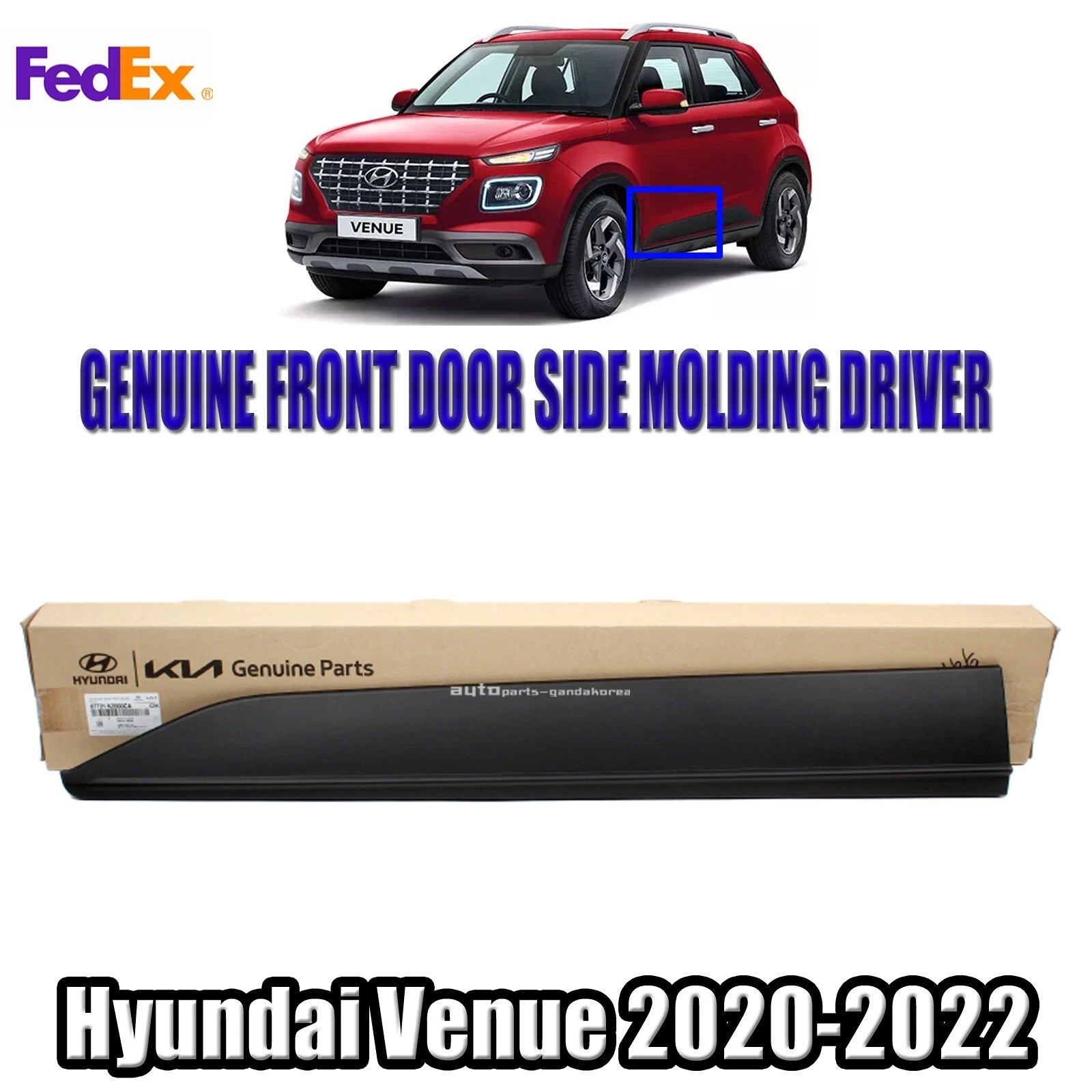Genuine 87721K2000CA Front Door Side Molding Left DRIVER For Hyundai Venue 20-22