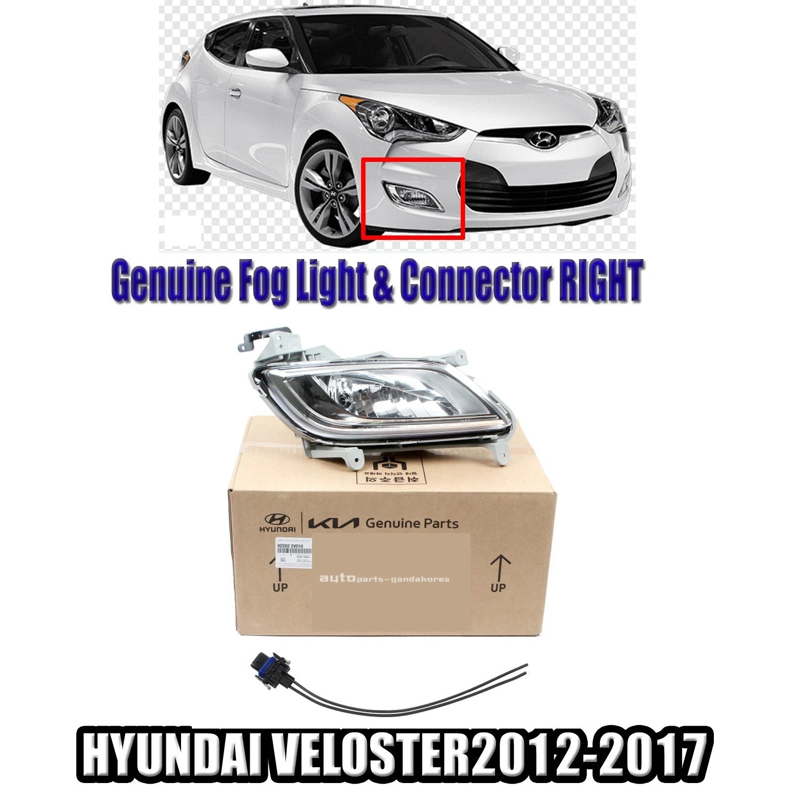 Genuine 922022V010 Fog Light & Connector PASSENGER For Hyundai Veloster 2012-2017