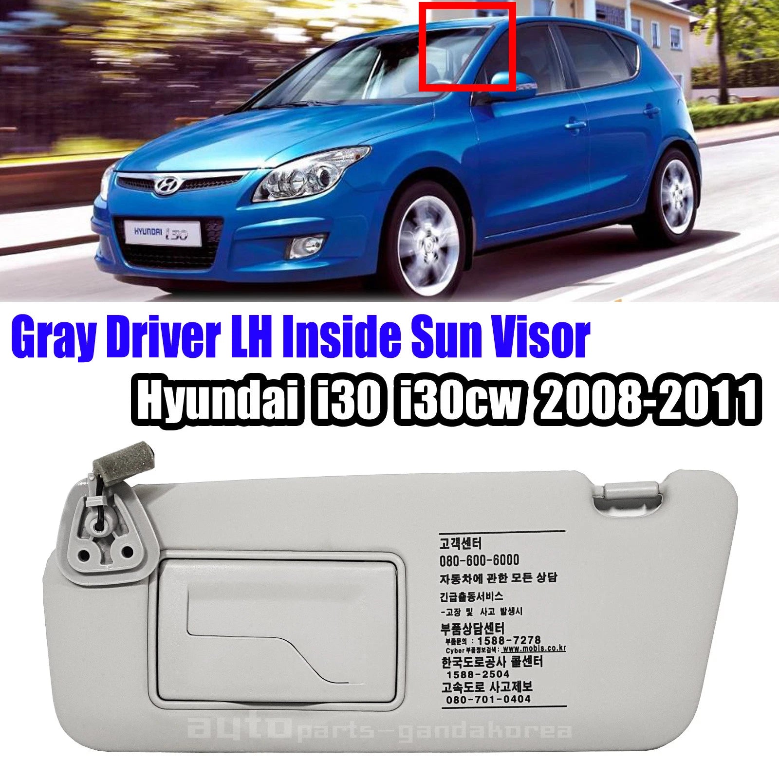 Genuine 852012L020TX Sun Visor Inside Left LH Gray For i30 i30CW 2008-2011