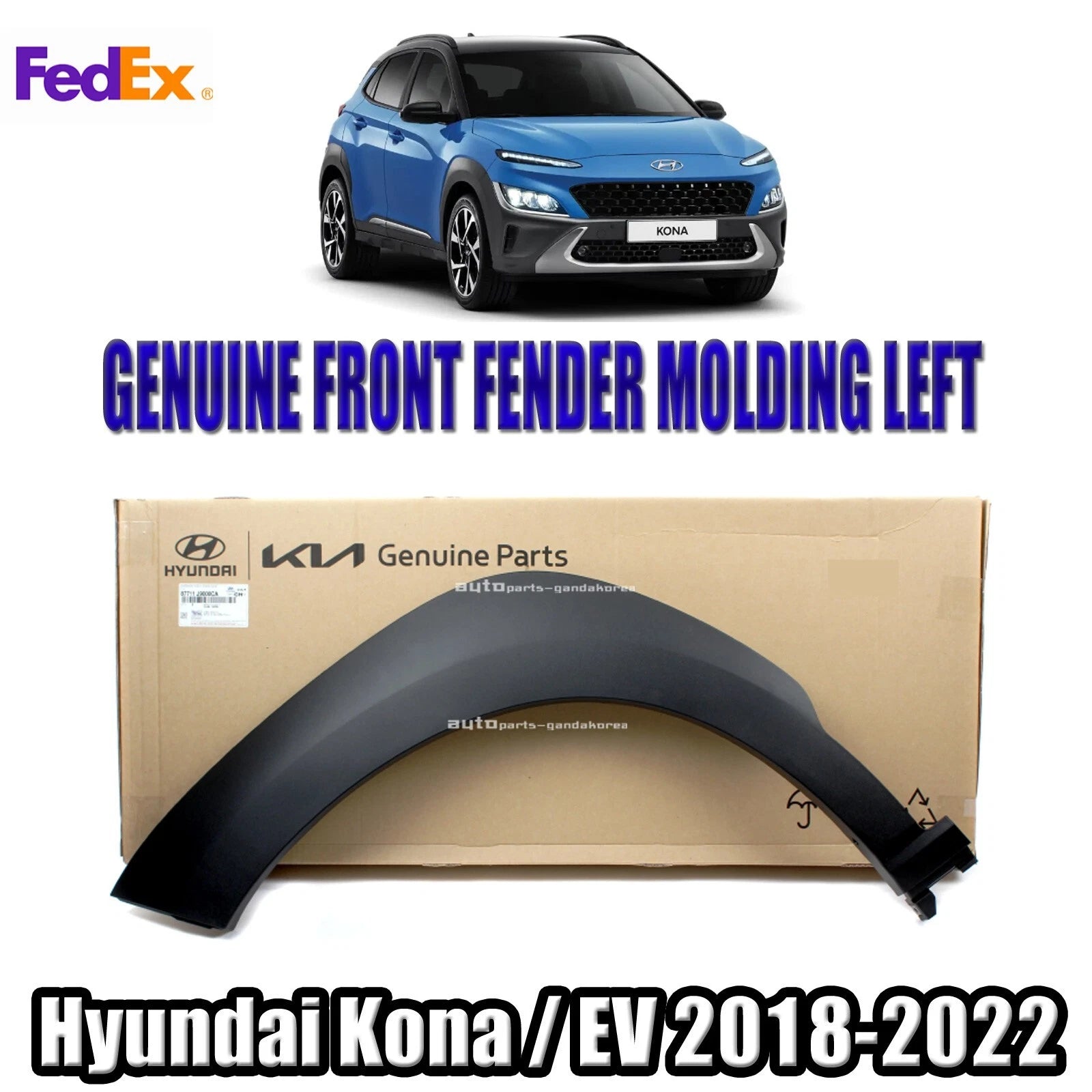 Genuine 87711J9000CA Front Fender Molding LEFT LH for Hyundai Kona / EV 2018-2022