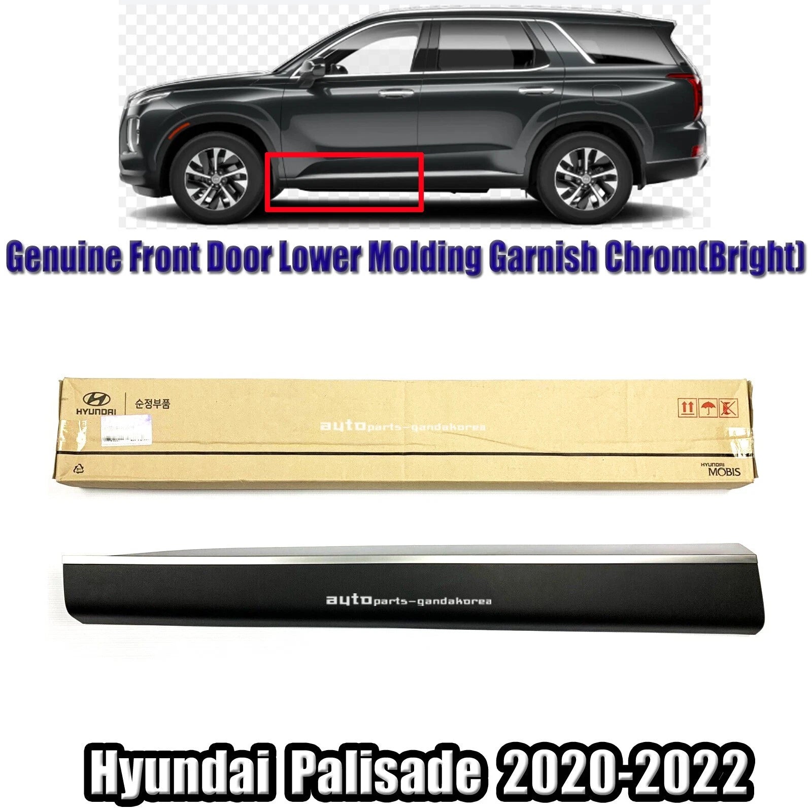 Genuine 87721S8101SCR Door Lower Molding Garnish Front Left For Palisade 2020-2022