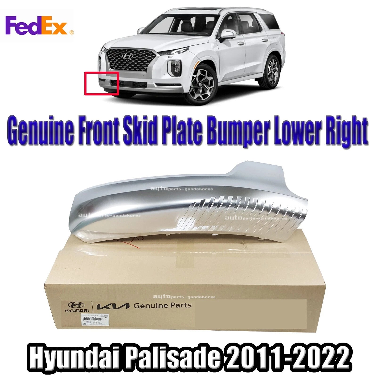 Genuine Front Skid Plate Bumper Lower Right For Palisade Calligraphy 21-22