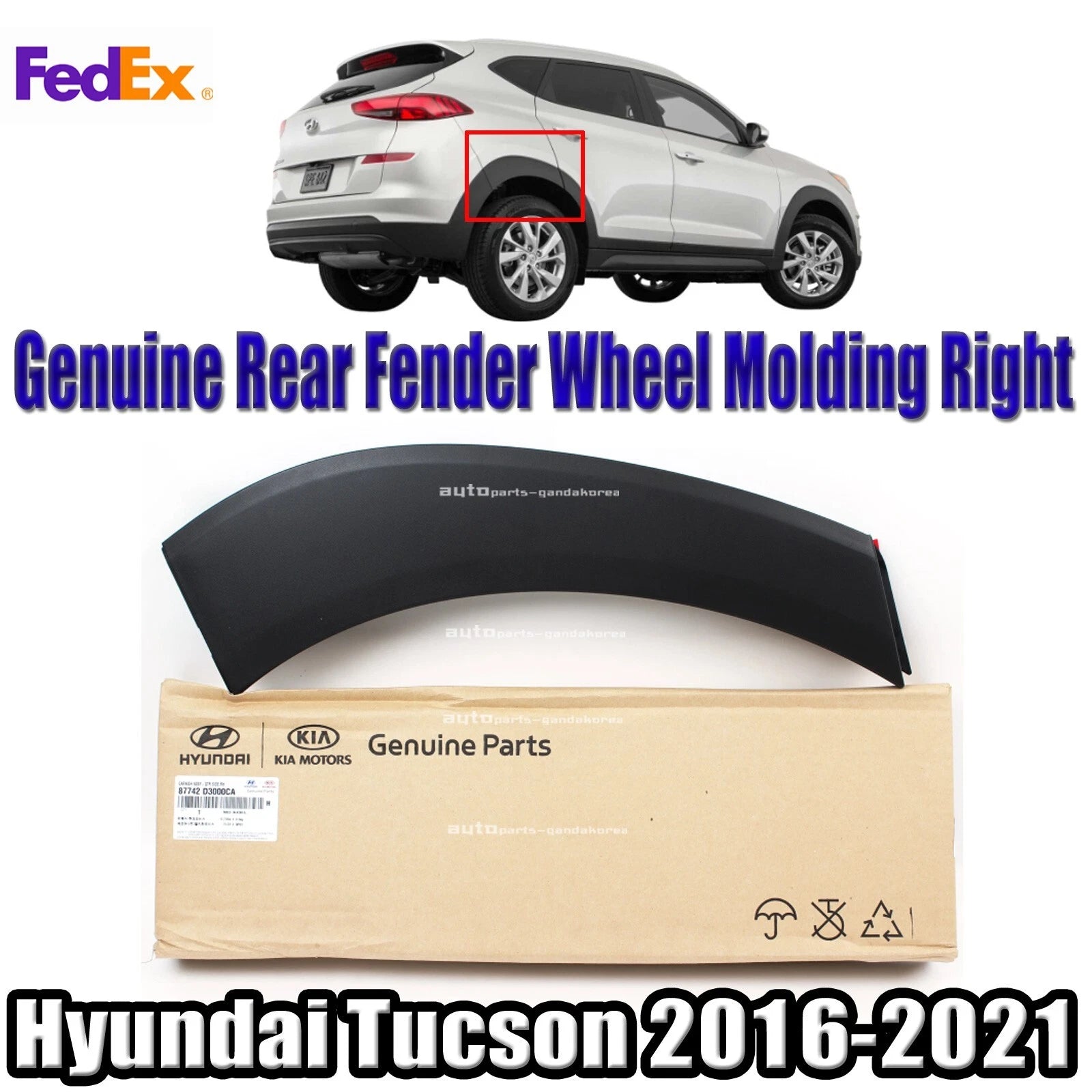Genuine 87742D3000CA Rear Fender Wheel Molding Right RH For Hyundai Tucson 16-21
