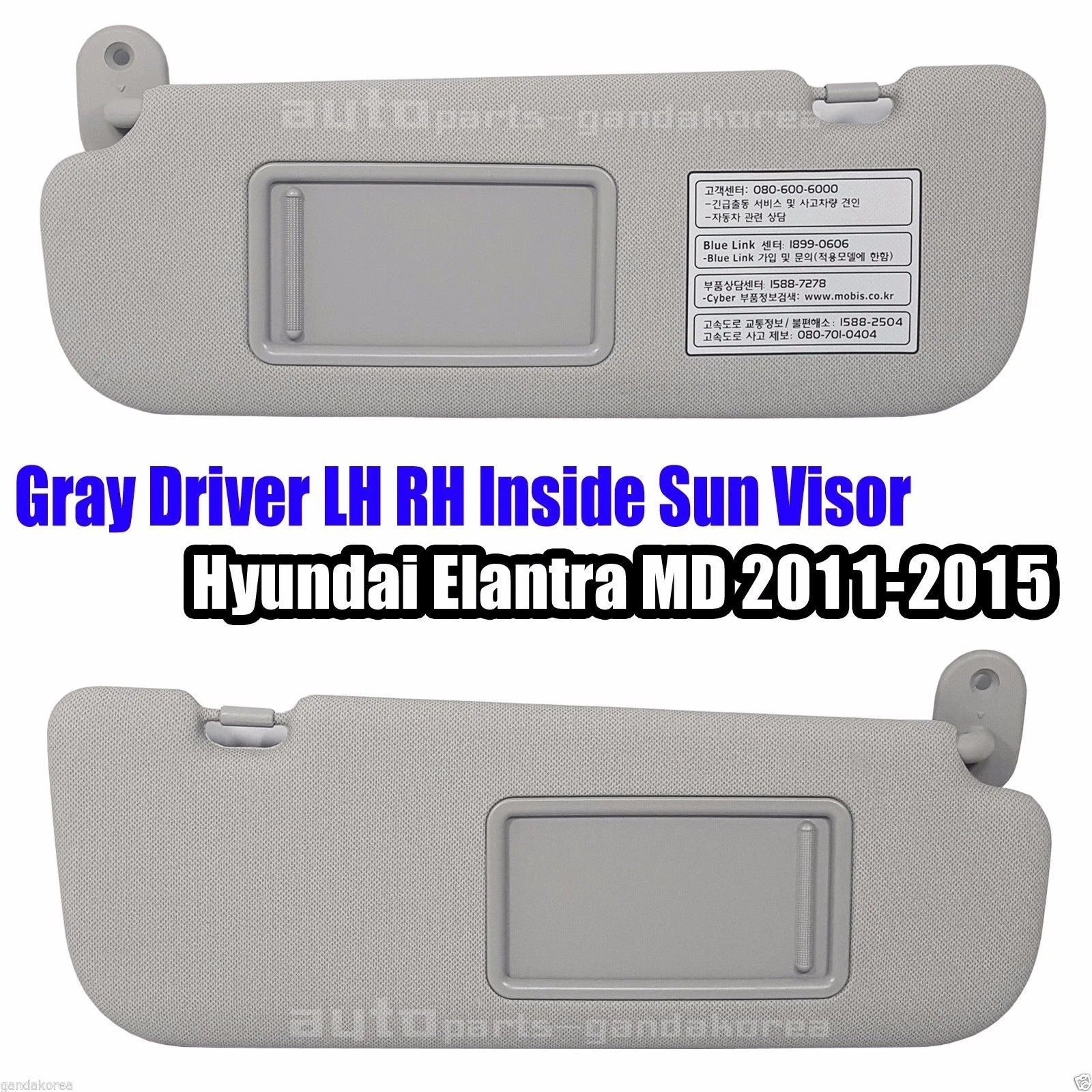 852103X000TX 852203X000TX Driver LH RH Sun Visor Gray 2P Elantra MD 2011 2015