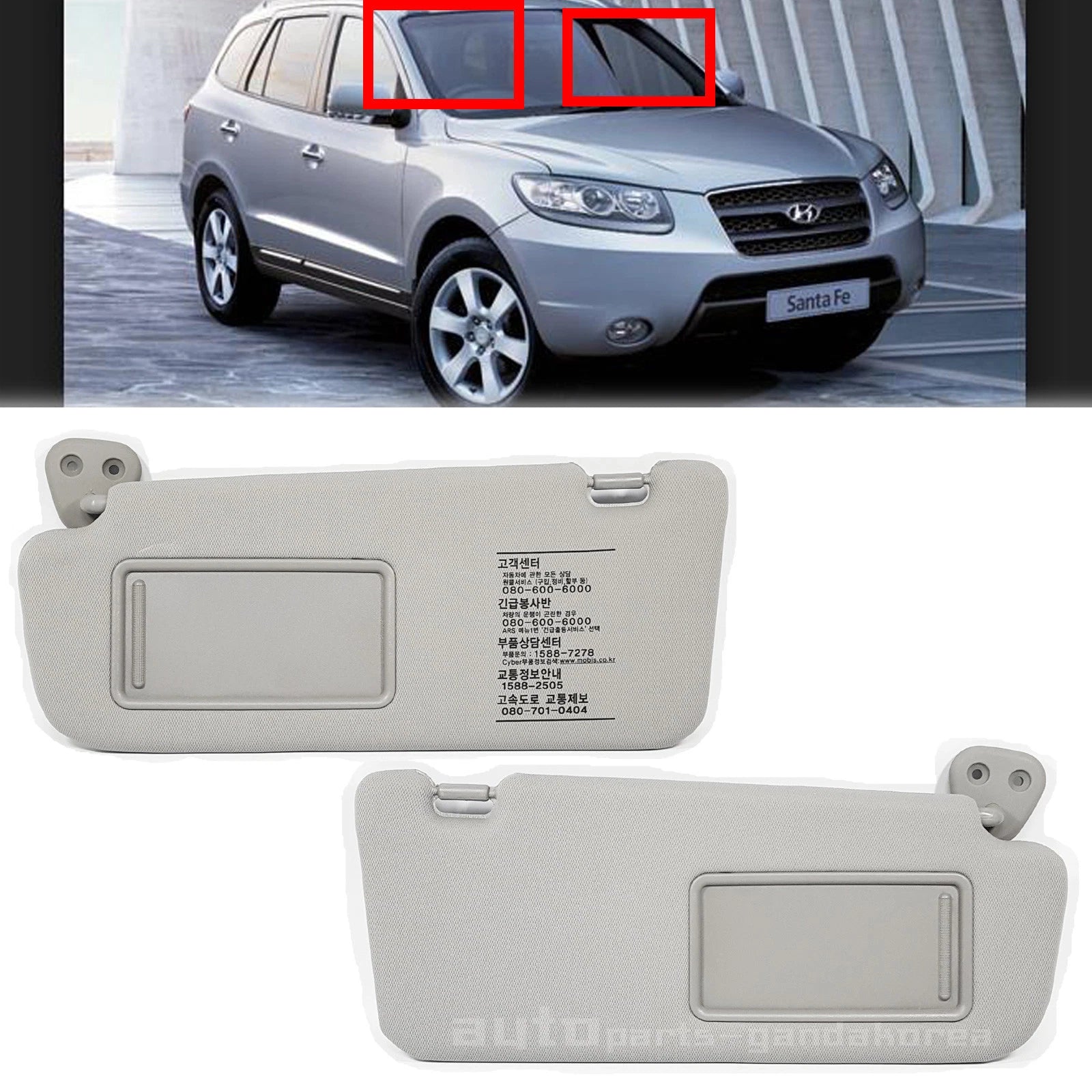 OEM Sun Visor Gray Left LH Right RH For Hyundai Santa Fe CM 2006-2009