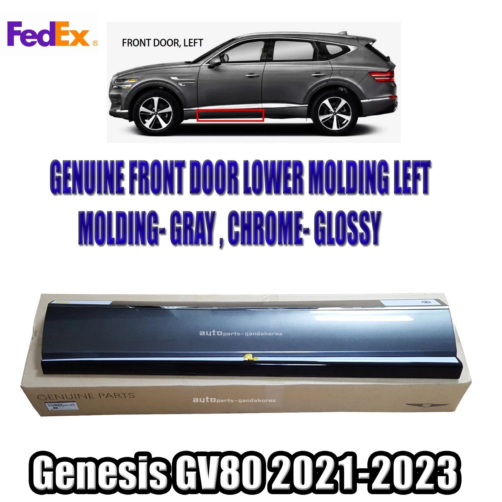 Genuine 87721T6000N5M Front Door Lower Molding LEFT GRAY For Genesis GV80 21-23