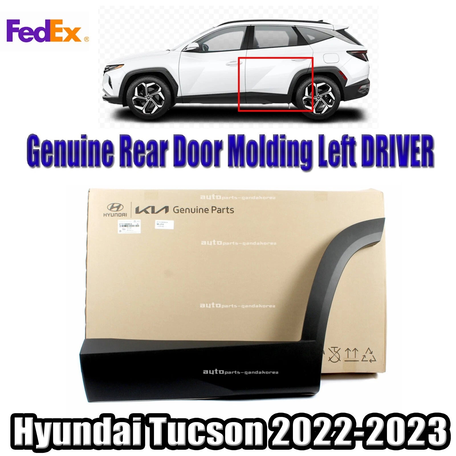 Genuine 87731N9000CA Rear Door Molding Left Driver For Hyundai Tucson 2022-2023